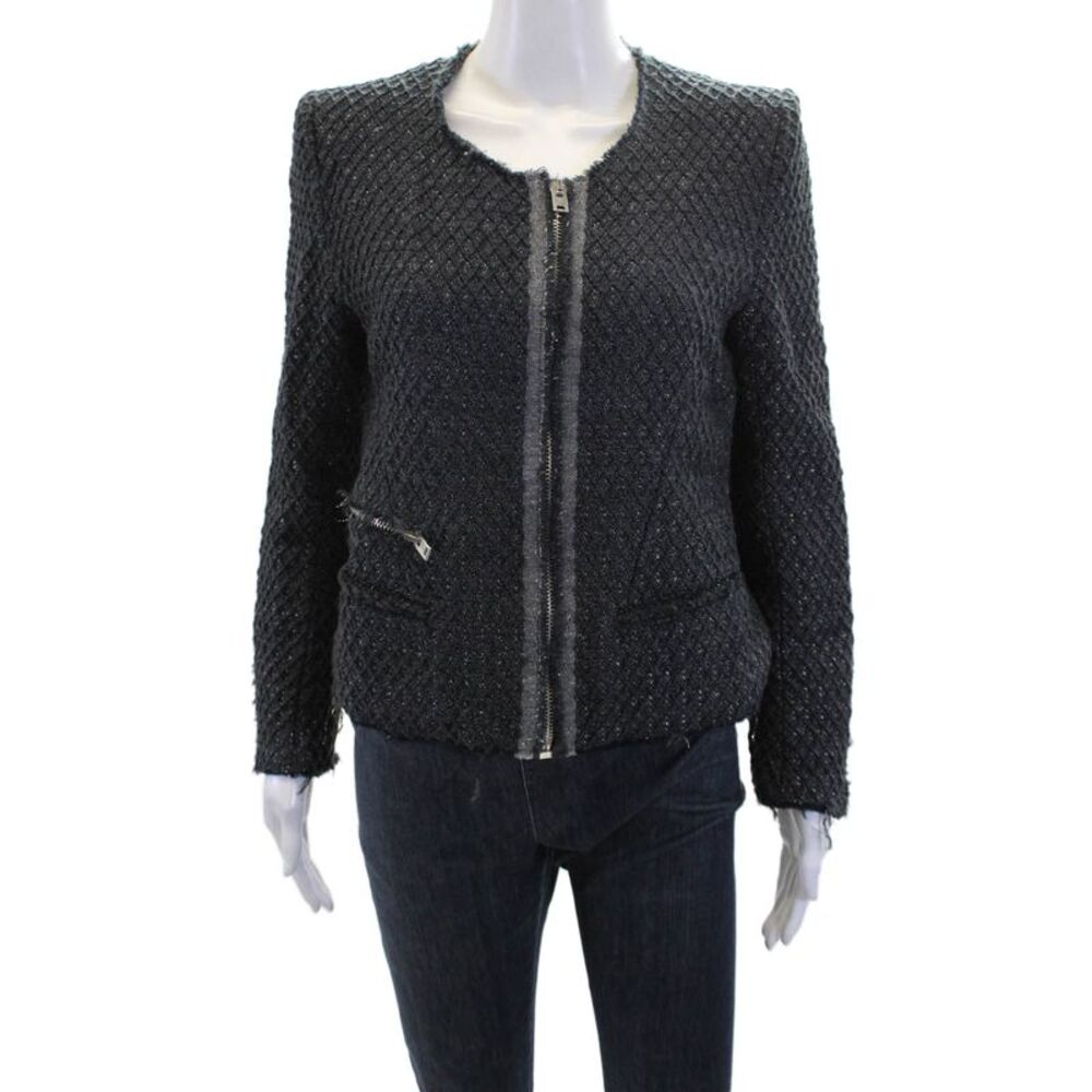 IRO Womens Cotton Long Sleeve Zip Sparkly Sweater Gray Size 02